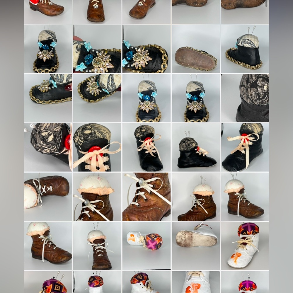 1920s - 1970s Baby Shoe Pin Cushions. Genuine Antique. Handmade